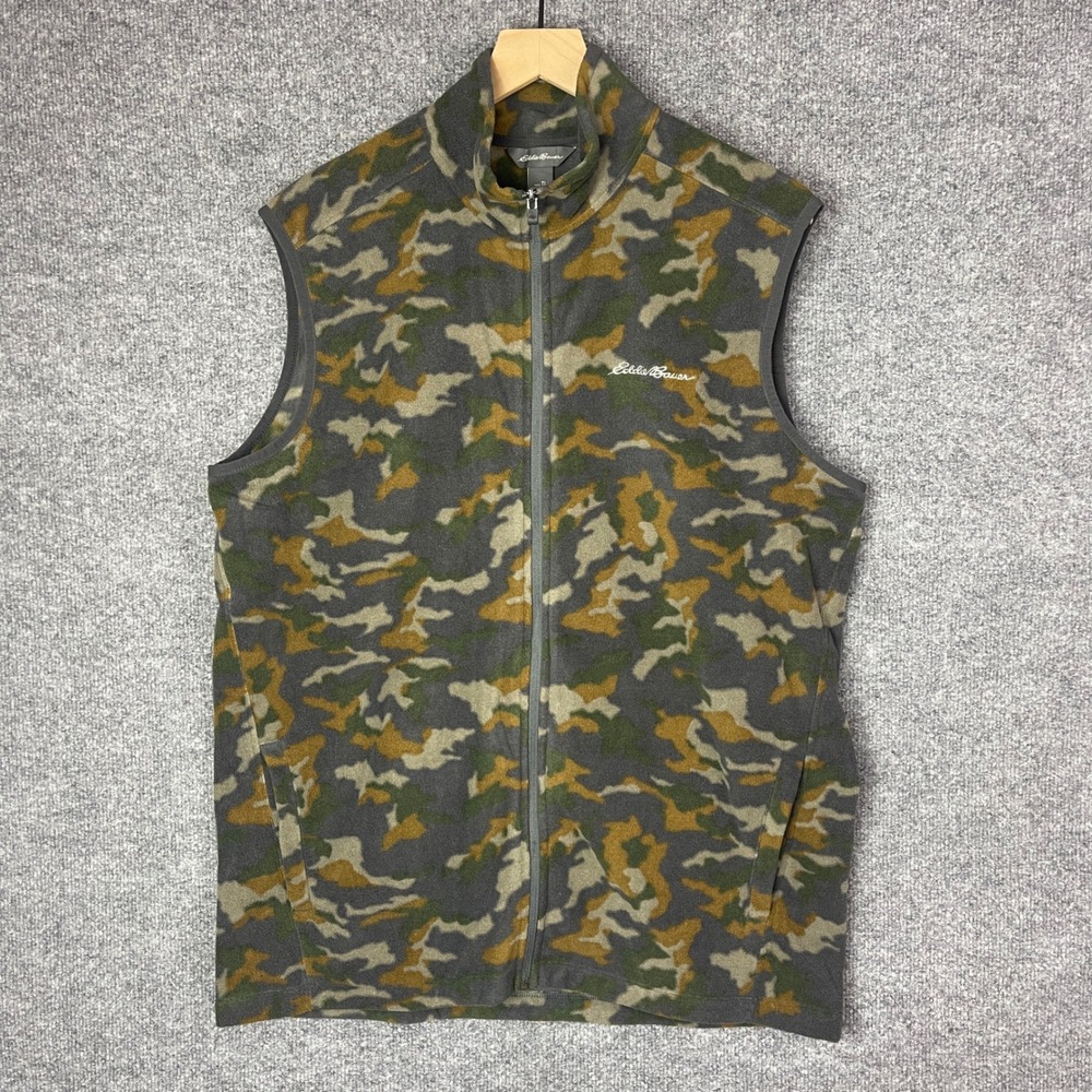 Eddie Bauer Mens Camo Fleece Vest Full Zip Outdoor Lightweight Vest Size‎ TL